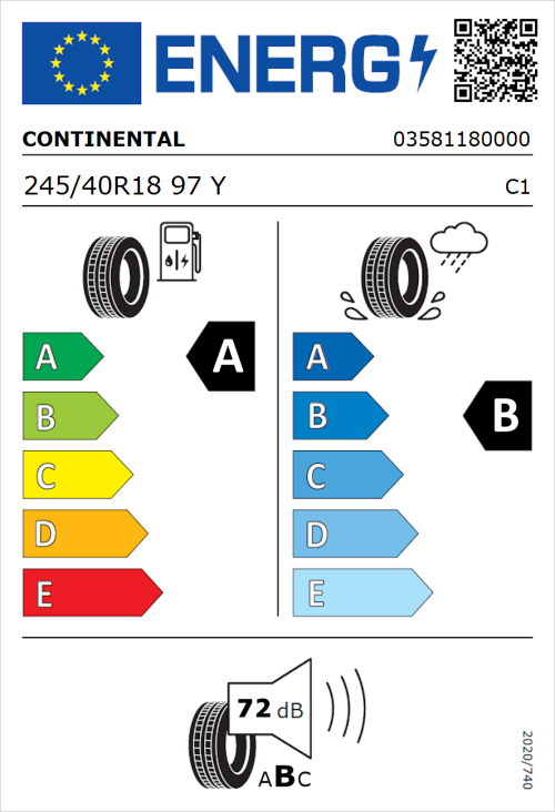 Tyre Label for Continental EcoContact 6 245/40R18 97Y