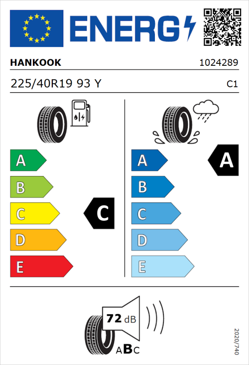Tyre Label for Hankook Ventus S1 evo3 SUV (K127A) 225/40R19 93Y