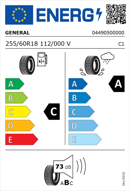Tyre Label for General Grabber GT Plus 255/60R18 112/000V