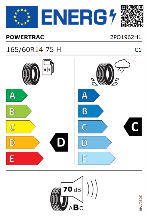 Tyre Label for Powertrac Adamas H/P 165/60R14 75H