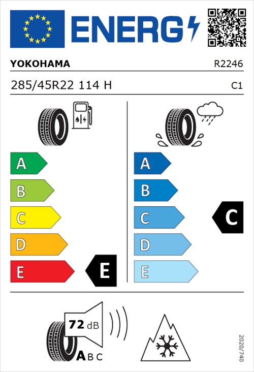 Tyre Label for Yokohama Geolandar-G015 285/45R22 114H