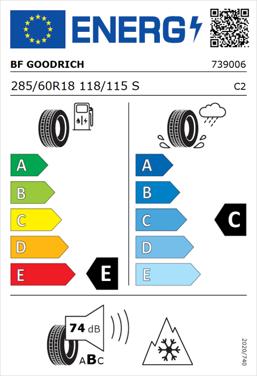 Tyre Label for BF Goodrich All-Terrain T/A KO3 285/60R18 118/115S