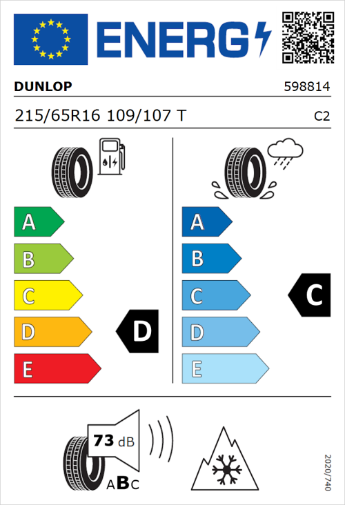Tyre Label for Dunlop Econodrive Winter 215/65R16 109/107T