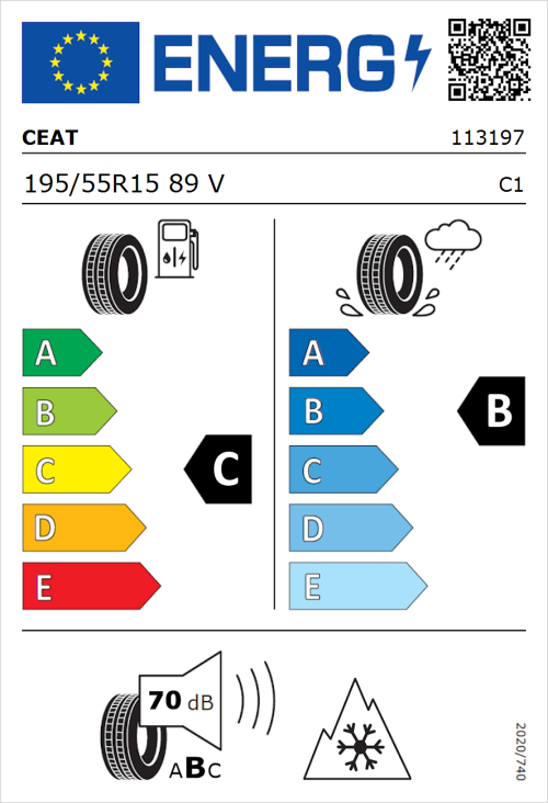 Tyre Label for CEAT 4 SeasonDrive+ 195/55R15 89V