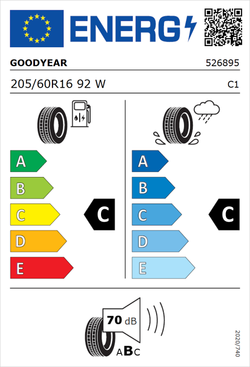 Tyre Label for Goodyear EfficientGrip 205/60R16 92W